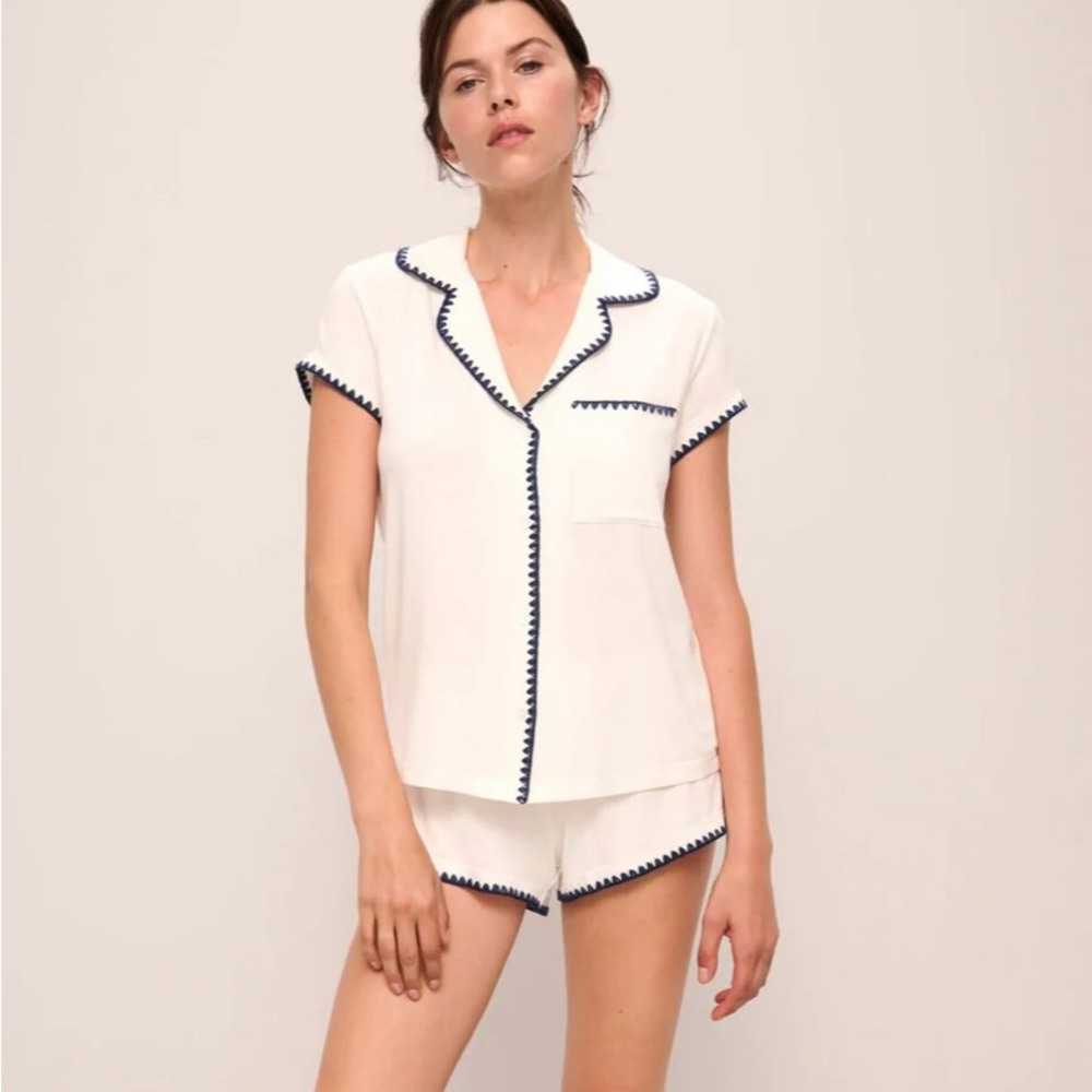 White Eberjay pajamas with navy trim